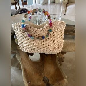 NWOT CAPPELLI Beaded Handle Woven Straw Bag